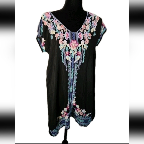 Johnny Was Womens Black Embroidered Bohemian Tunic Dress XS - Picture 2 of 14